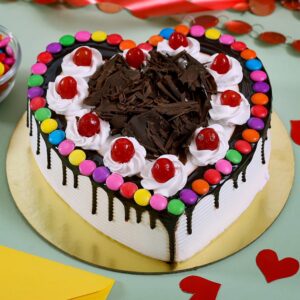 Black Forest Gems Decorated heart shape cake